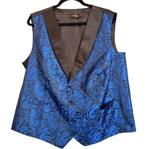DiBanGu Mens Blue Paisley Silk Blend Formal Suit Vest Waistcoat Lapel Large XL